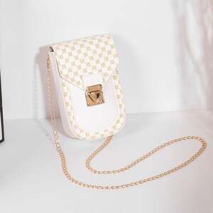 Women's Retro Geometric Print Mobile Phone Crossbody Bag with Gold Chain Strap